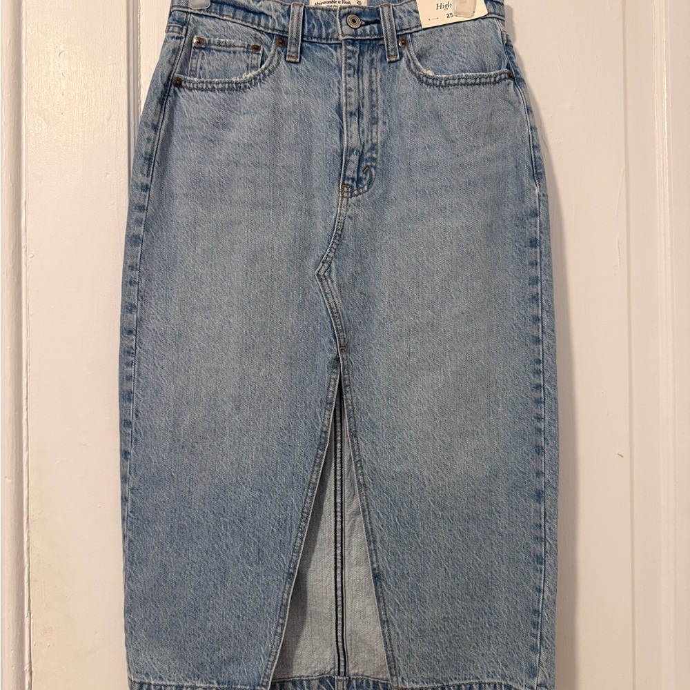 Denim Midi Skirt with Front Slit (NWT)